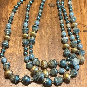 Blue and Gold Beaded Statement Necklace - Elegant Women's Jewelry